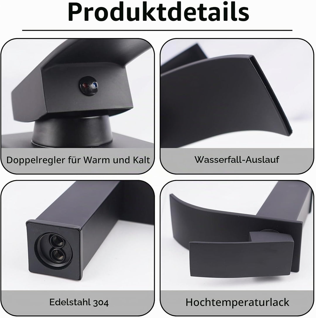 Wasserfall Wasserhahn aus Edelstahl Waschtischarmaturen Geräuschlose Wasserhahn Bad Einhebel Warmes