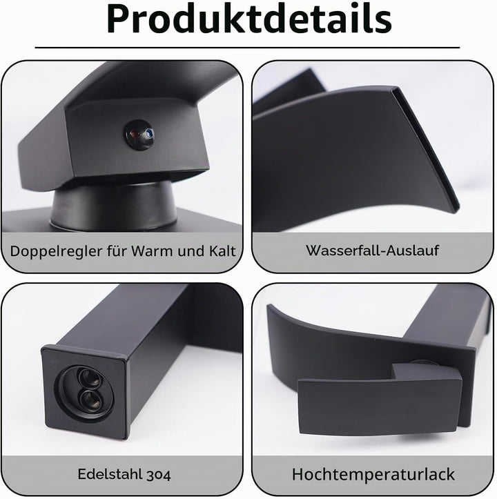 Wasserfall Wasserhahn aus Edelstahl Waschtischarmaturen Geräuschlose Wasserhahn Bad Einhebel Warmes