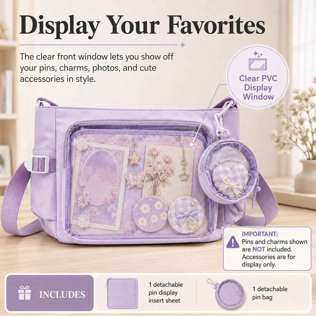 Ita Crossbody Tasche für Damen, Nylon Schultertasche mit transparentem Display-Fenster und herausneh