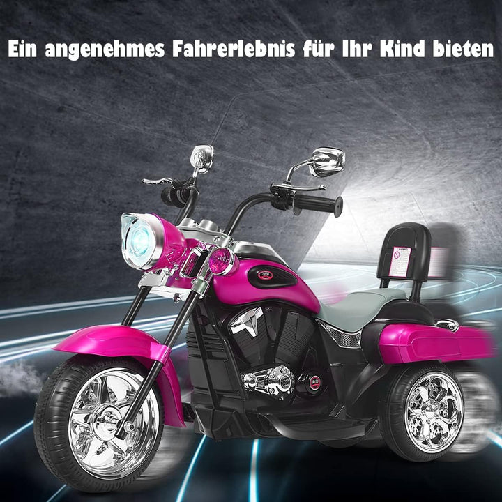 FANTASK Kinder Elektromotorrad mit verstellbarem Scheinwerfer, Dreirad Elektromotorrad mit Sound, Ho