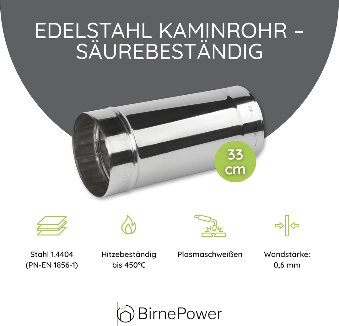 BirnePower Edelstahl Ofenrohr Kaminrohr Abgaselemente: Rohr Bogen Ofenknie T-Stück Regenhaube Rauchr