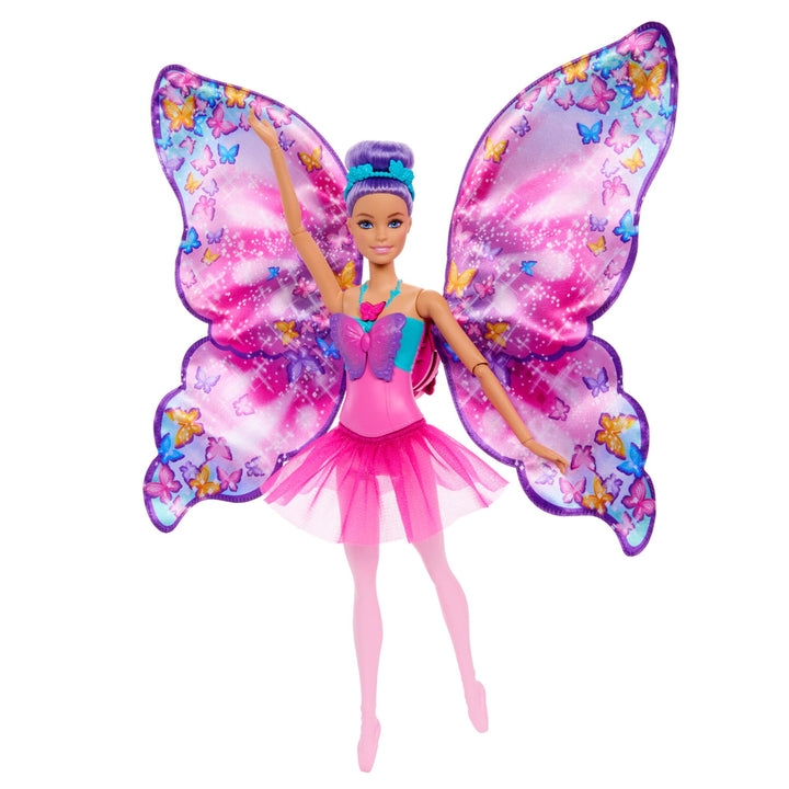 Barbie Tanz und Flatter Puppe mit 2-in-1-Verwandlung von der Tänzerin zum Schmetterling mit sich öff