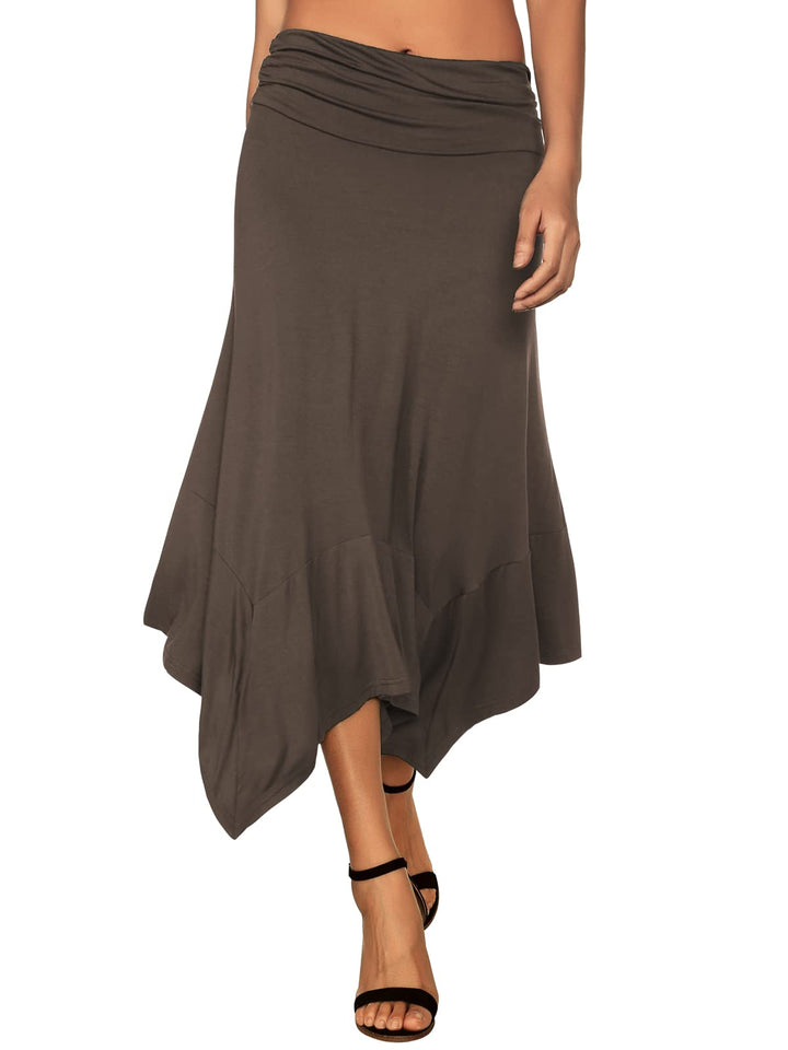 DJT Damen Elegant Elastisch Taille Rock A-Linie Faltenrock Midi Rock mit Taschentuch Saum S Tannenza