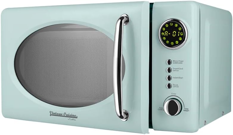 Vintage Cuisine Retro-Mikrowelle mit Display, 700W, 16L, Grillfunktion, Abtaufunktion, Metall, Glas-