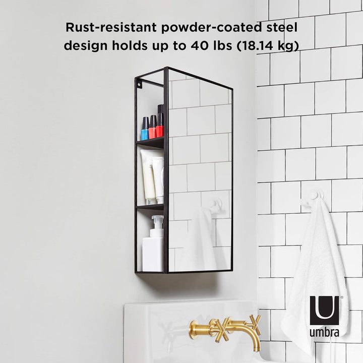 Umbra CUBIKO WANDSPIEGEL MIT ABLAGE SCHWARZ Metall 61 x 31 x 13 cm 30 x 13 x 62 cm Single, 30 x 13 x