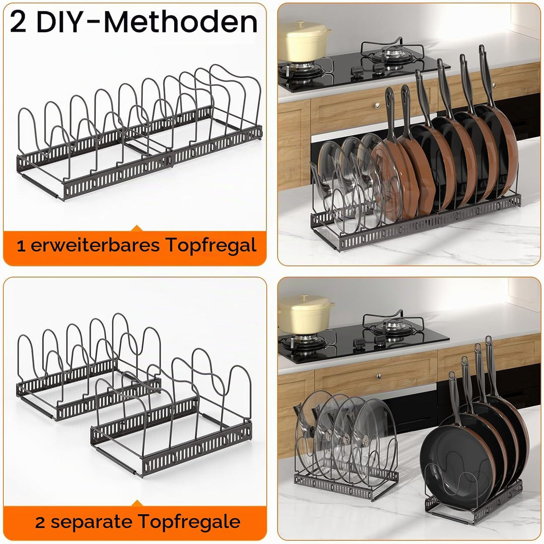 MUDEELA Töpfe und Pfannen Organizer, Erweiterbarer Küchenschrank Organizer mit 10 Verstellbaren Fäch