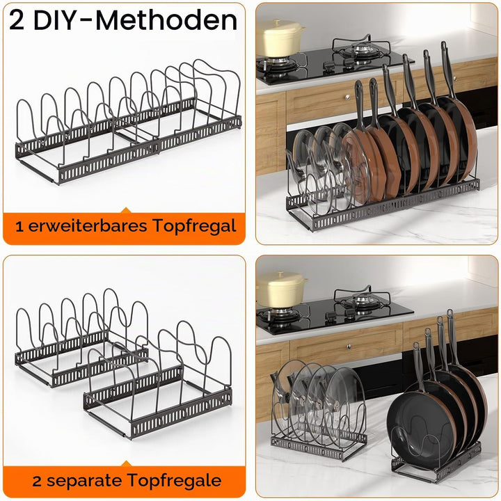 MUDEELA Töpfe und Pfannen Organizer, Erweiterbarer Küchenschrank Organizer mit 10 Verstellbaren Fäch