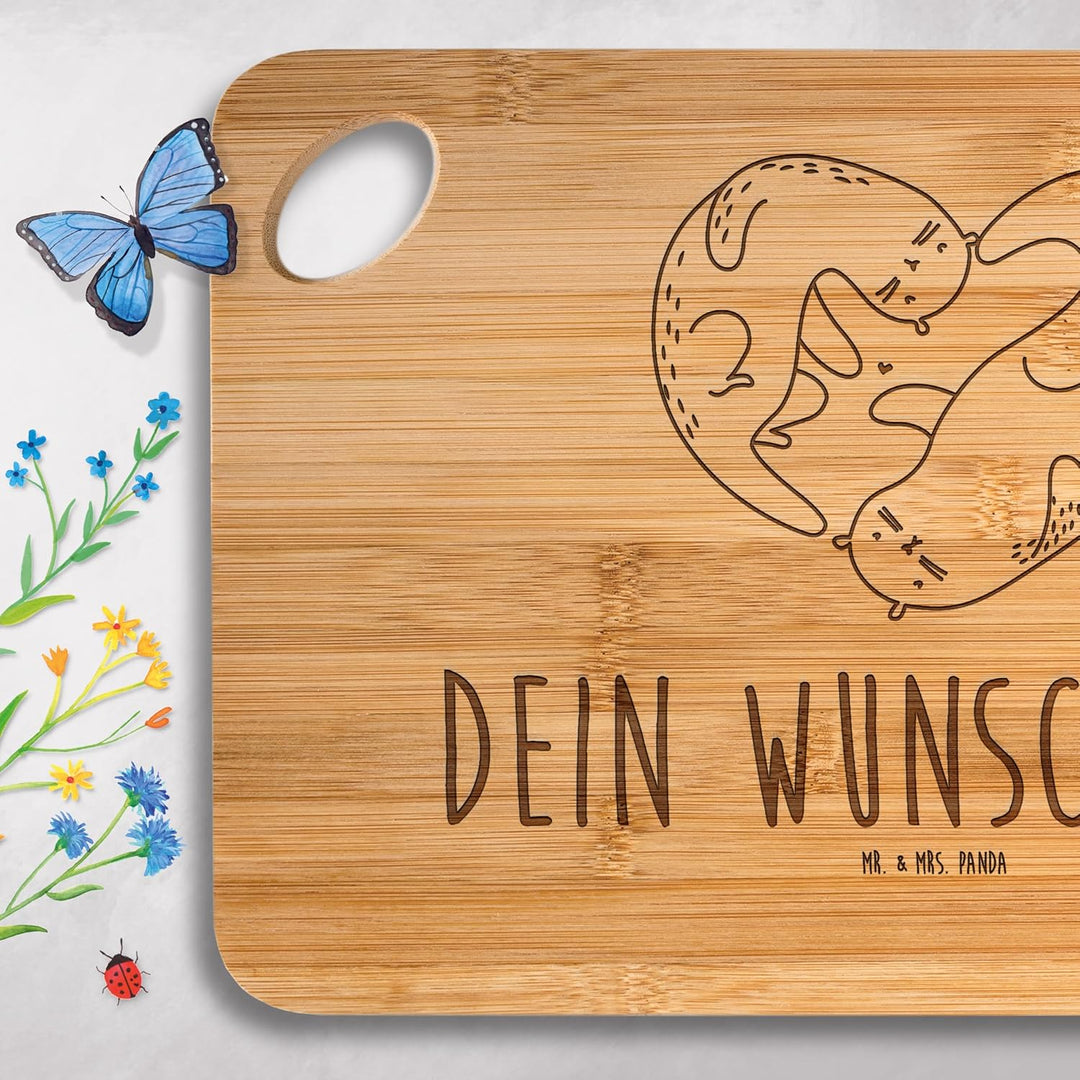 Mr. & Mrs. Panda Brotzeitbrett graviert Otter Herz - Personalisierte Geschenke, Frühstücksbrettchen