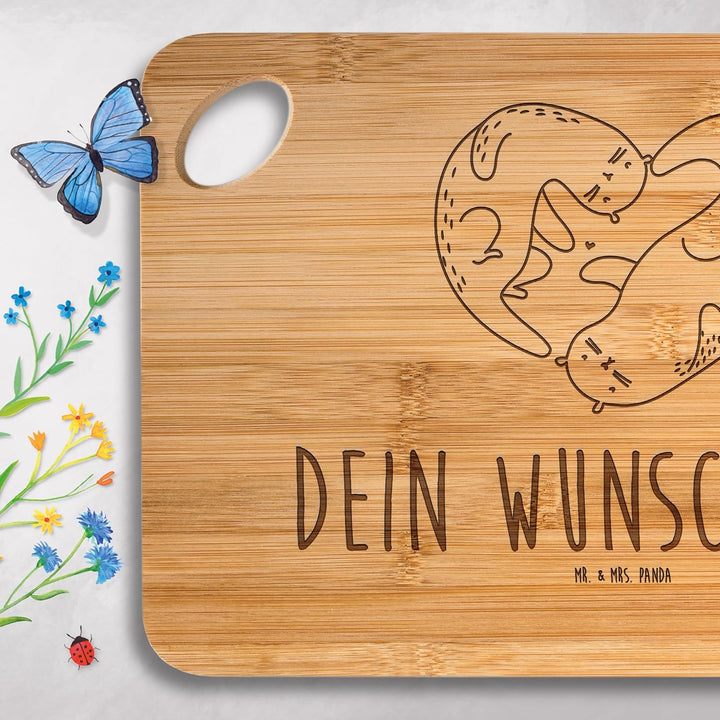 Mr. & Mrs. Panda Brotzeitbrett graviert Otter Herz - Personalisierte Geschenke, Frühstücksbrettchen