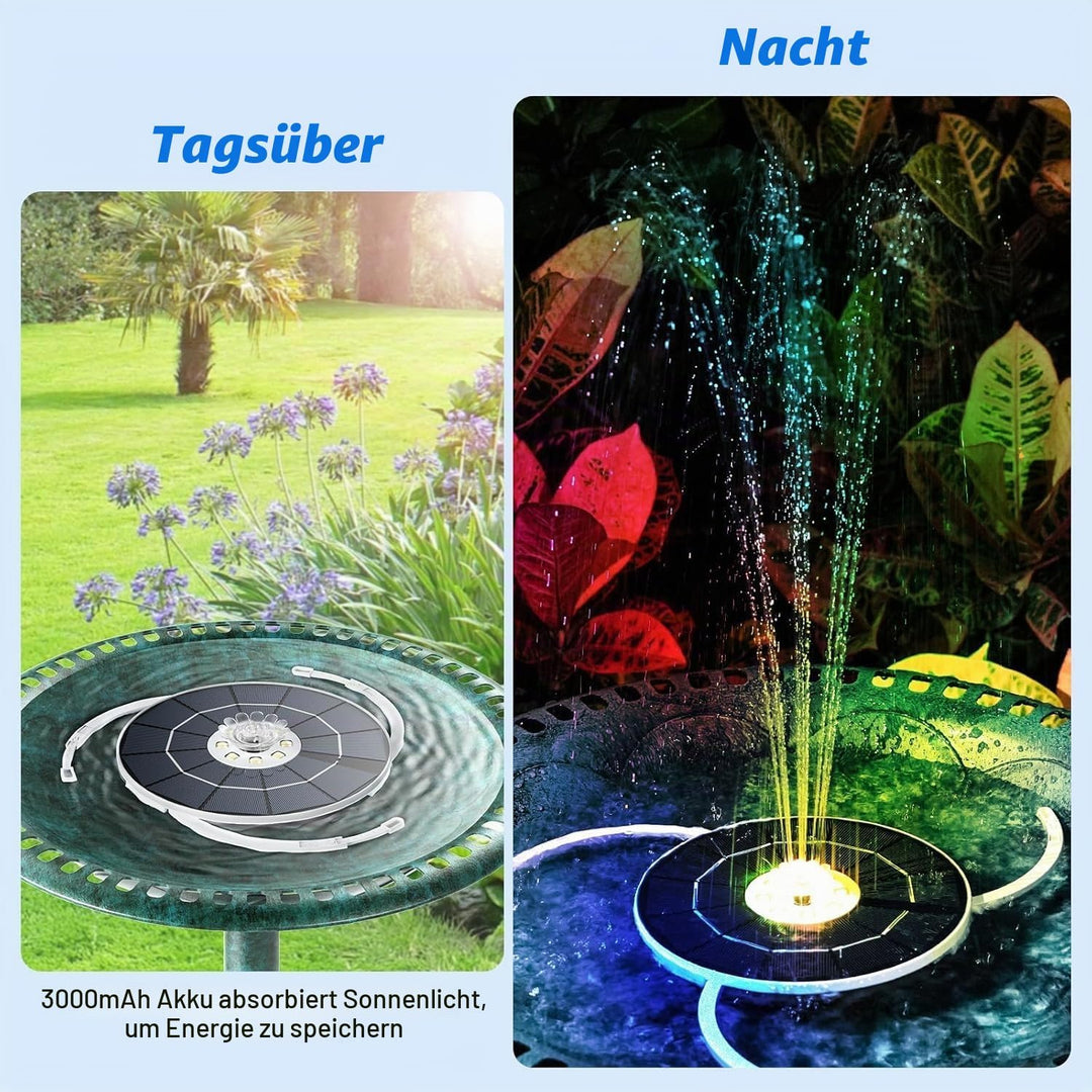 AISITIN 5,5W LED Solar Springbrunnen nur Nachts, mit 3000mAh Akku,Solar Schwimmender Fontäne Pumpe m
