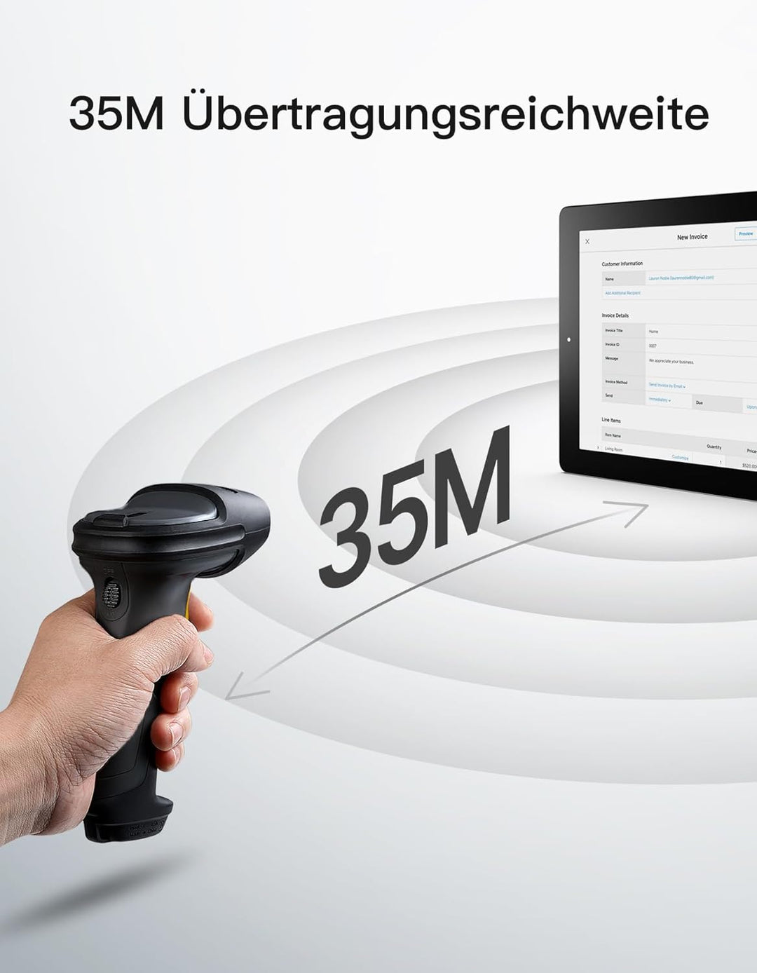 Inateck Barcode Scanner 2D Bluetooth, Kabellose QR Code Scanner, Wireless Handscanner mit AI APP & S