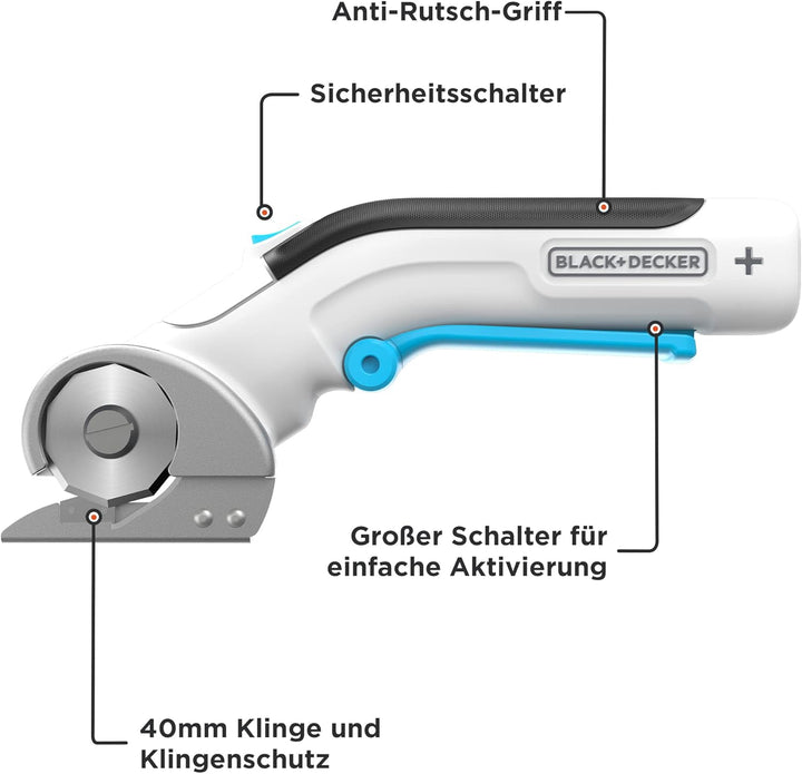 BLACK+DECKER 3.6V Universalschneider Akku (kabellos, Rotationsschneider für präzise Schnitte in Stof