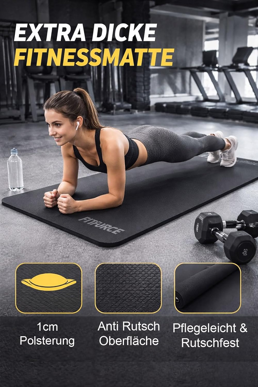 Fitforce Yogamatte Fitnessmatte Gymnastikmatte 180x61x1,0cm Bodenmatte Pilates Super weich und robus