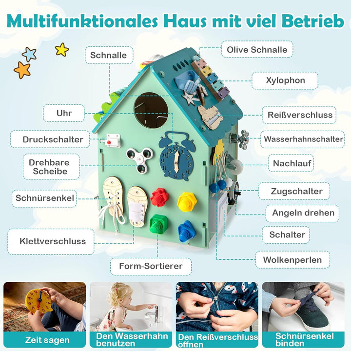 GOPLUS Kinder Spielhaus aus Holz, pädagogisches Kinderspielhaus mit 33 Komponenten, Montessori Spiel
