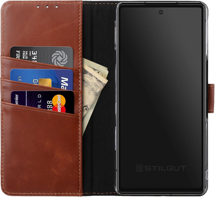 STILGUT Talis kompatibel mit Google Pixel 7 Pro Hülle mit Kartenfach aus Leder, Wallet Case, Lederhü