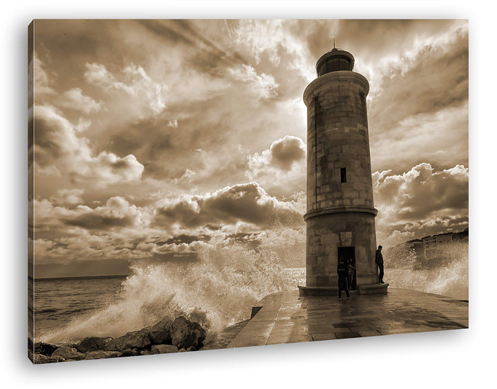 deyoli Leuchtturm in der Brandung Format: 100x70 Effekt: Sepia als Leinwand, Motiv fertig gerahmt au