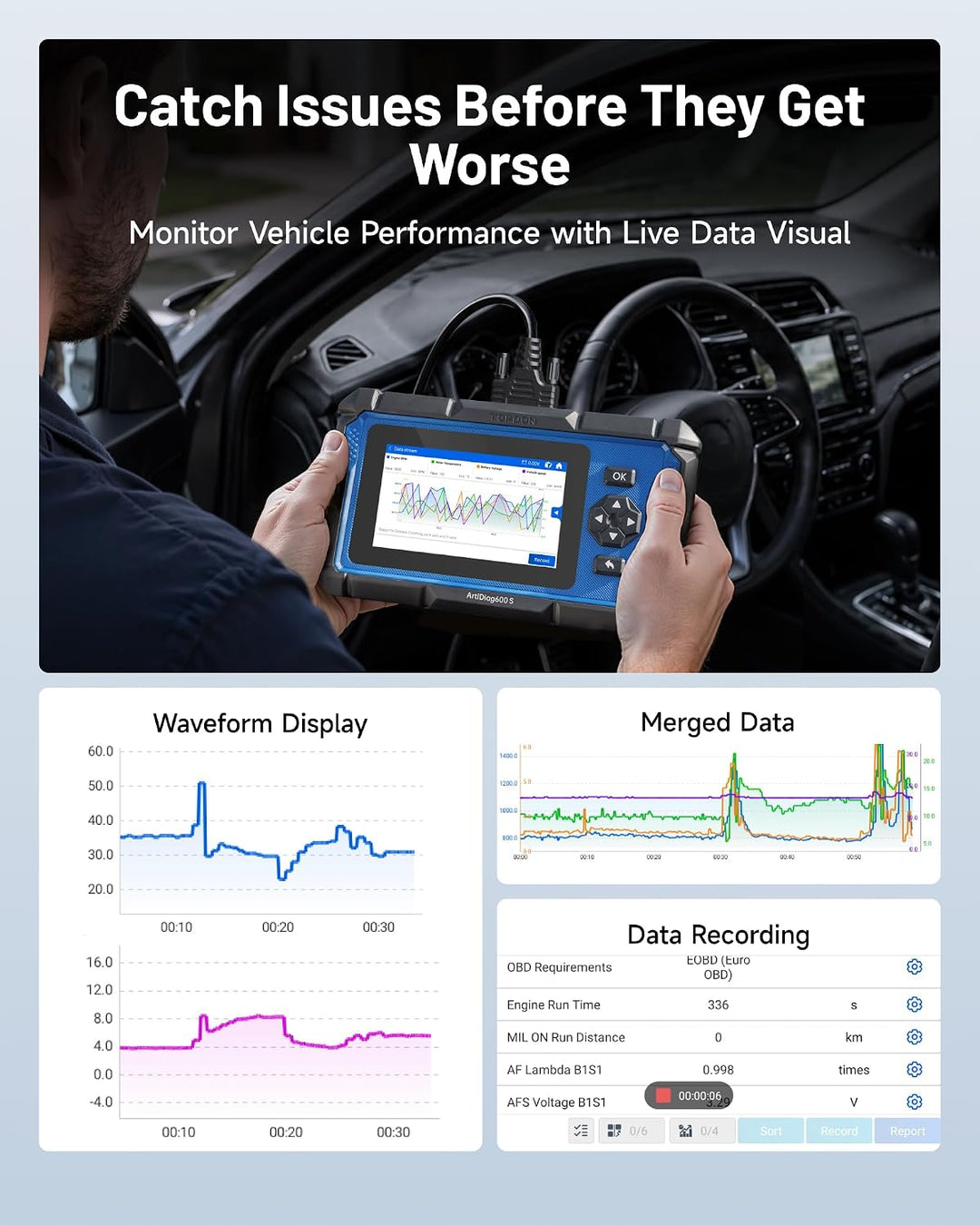TOPDON AD600S OBD2 Diagnosegerät,8 Reset-Services für Öl,BMS,ABS,SAS,elektrische Parkbremse,Russpart