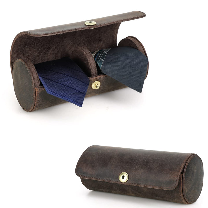 Hiram Tie Storage Organizer Holder Echtes Leder gemacht tragbare Zylinder Krawattenhalter, Krawatten