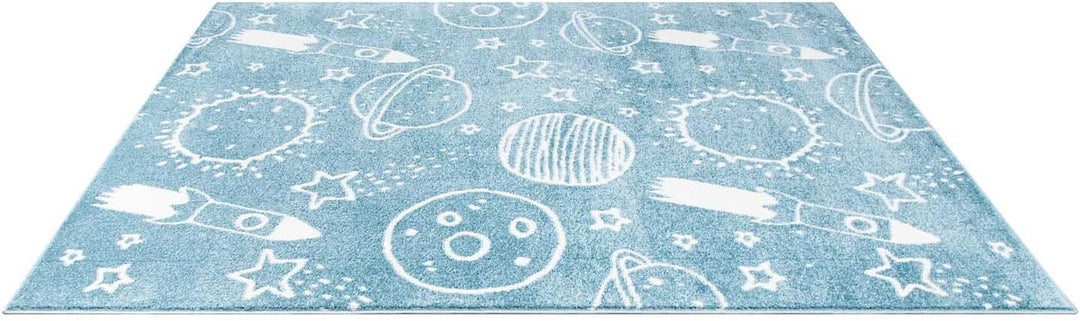 carpet city Teppich Kinderzimmer Weltall - Blau - 140x200 cm - Kinderteppich Kurzflor mit Sternen, R