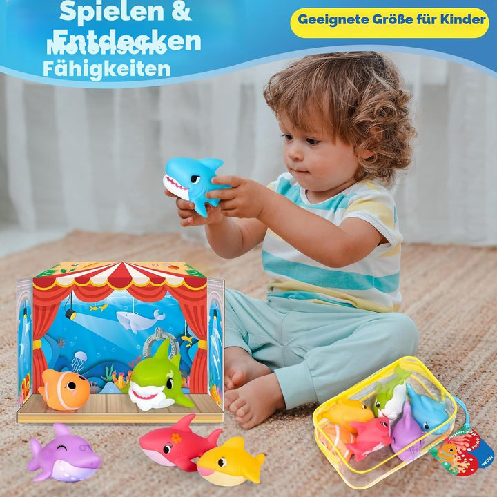 Oriate Infantino Badewannenspielzeug，6PCS Shark Meerestiere Figuren Baby Spielzeug，Kinderdusche Pool