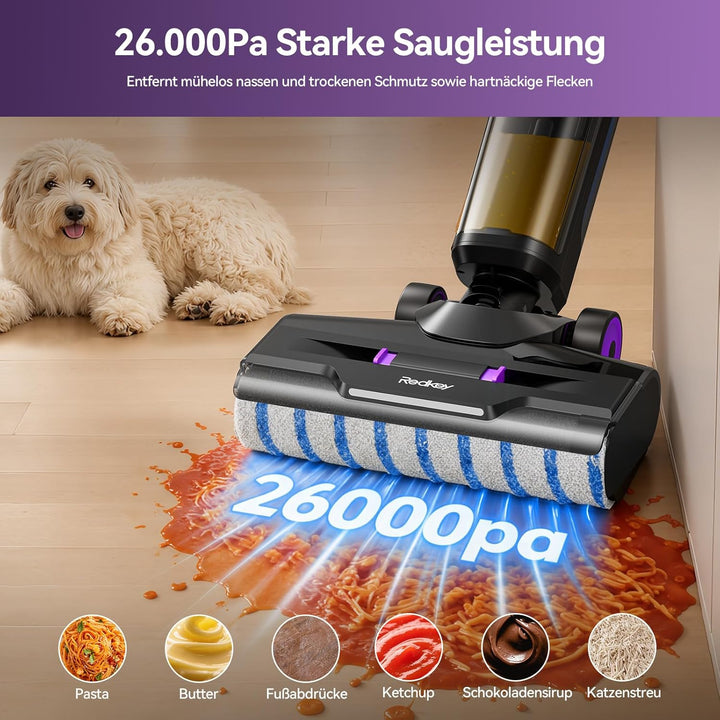Redkey W15 Nass Trockensauger Akku, Selbstreinigung und Wischfunktion, 3 Reinigungsmodi, Kantenreini