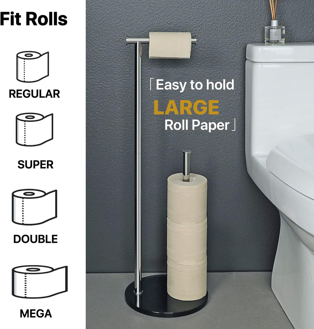 Toilettenpapierhalter Stehend, SAYAYO Klopapierhalter Stehend mit Gehärtetem Glas Basis Schwarz und