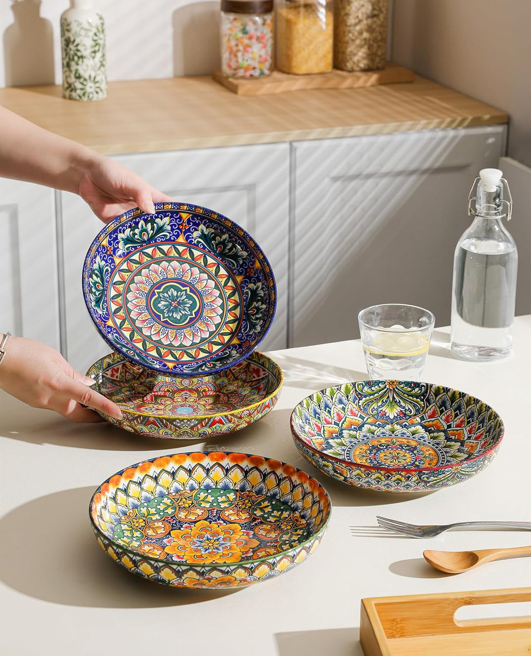 Henten Home Pastateller Set, Suppenteller/Buntes Tiefteller 4er, 1000ml Mehrzweckschalen für Suppe,