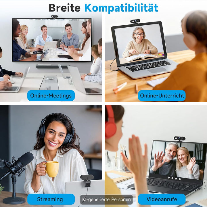 AOC Webcam 4K Ultra HD, Webcam mit Mikrofon & Objektivabdeckung, PC Kamera Plug & Play, 99° Ansicht,