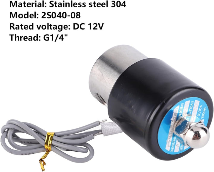 DC 12 V Elektrisches Magnetventil, G1/4 Zoll, elektrisch, normalerweise geschlossen, Luftventil aus