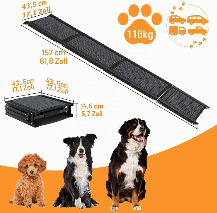 NAIZY Hunderampe Klappbare, 157 cm Hunde Ramp Hundetreppe mit Rutschfester Stoff &amp; Griff Haustierram