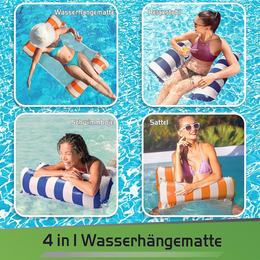 Balinco – Aufblasbare Wasserhängematte Luftmatratze mit 2 Luftkammern & Nylon Netz für Pool – Floati