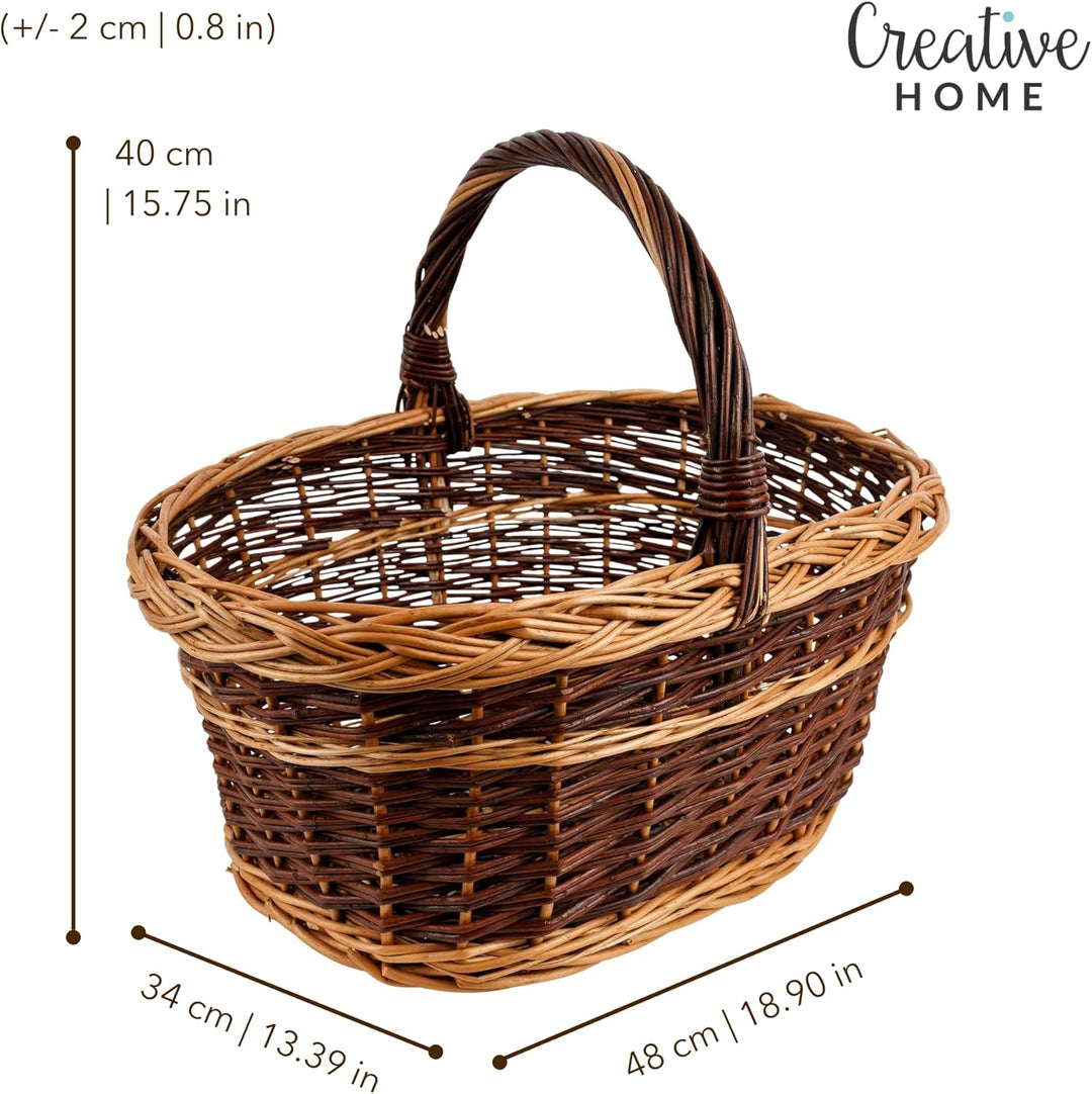 Creative Home Weidenkorb mit Henkel Zweifarbig | 48 x 34 x 40 cm (+/- 2 cm) Leicht | Handgeflochten,