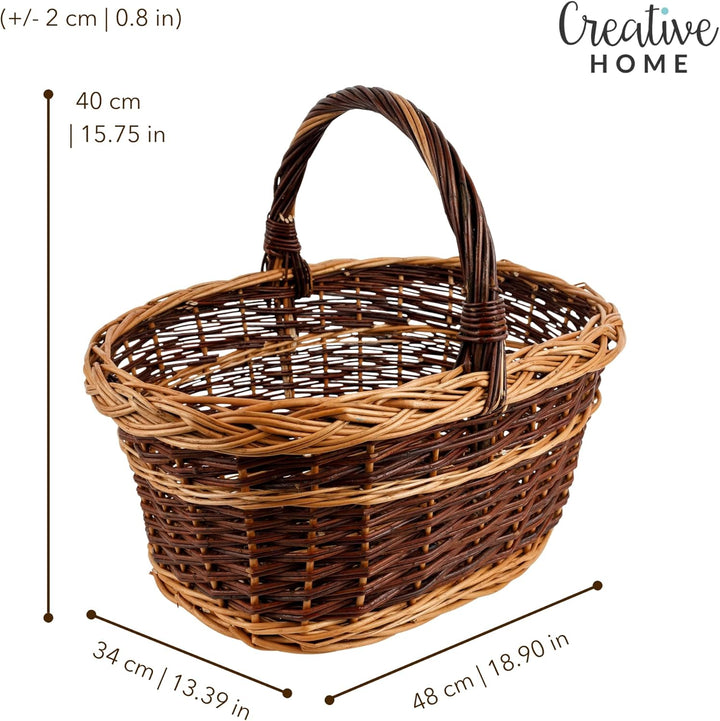 Creative Home Weidenkorb mit Henkel Zweifarbig | 48 x 34 x 40 cm (+/- 2 cm) Leicht | Handgeflochten,