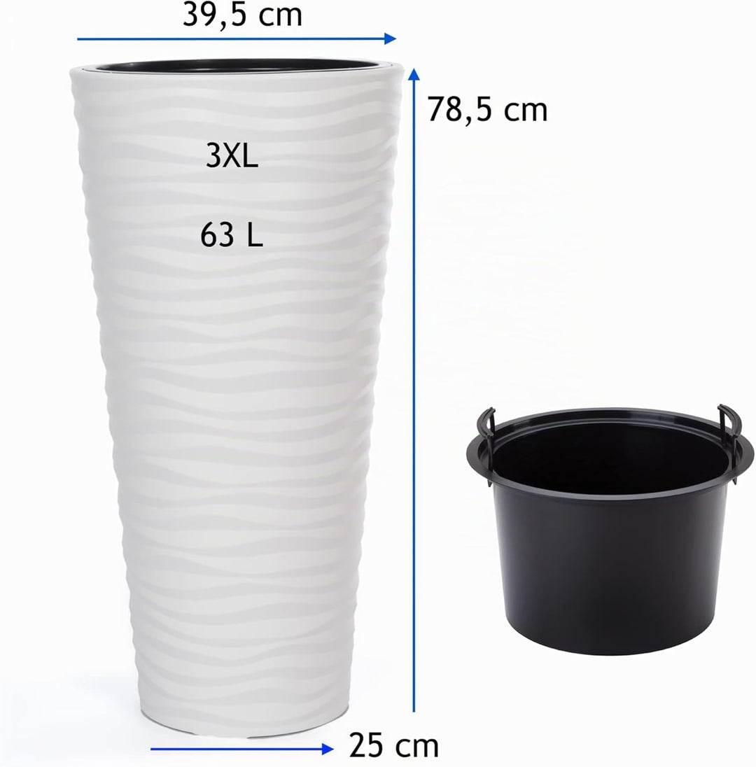 MELTOM Blumenkübel Welle Slim Rund Einsatz Pflanzgefäss 3D Effekt Wellen Set 2: XXL 3XL Weiss
