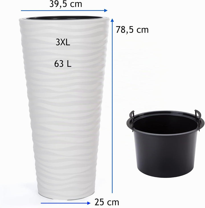 MELTOM Blumenkübel Welle Slim Rund Einsatz Pflanzgefäss 3D Effekt Wellen Set 2: XXL 3XL Weiss
