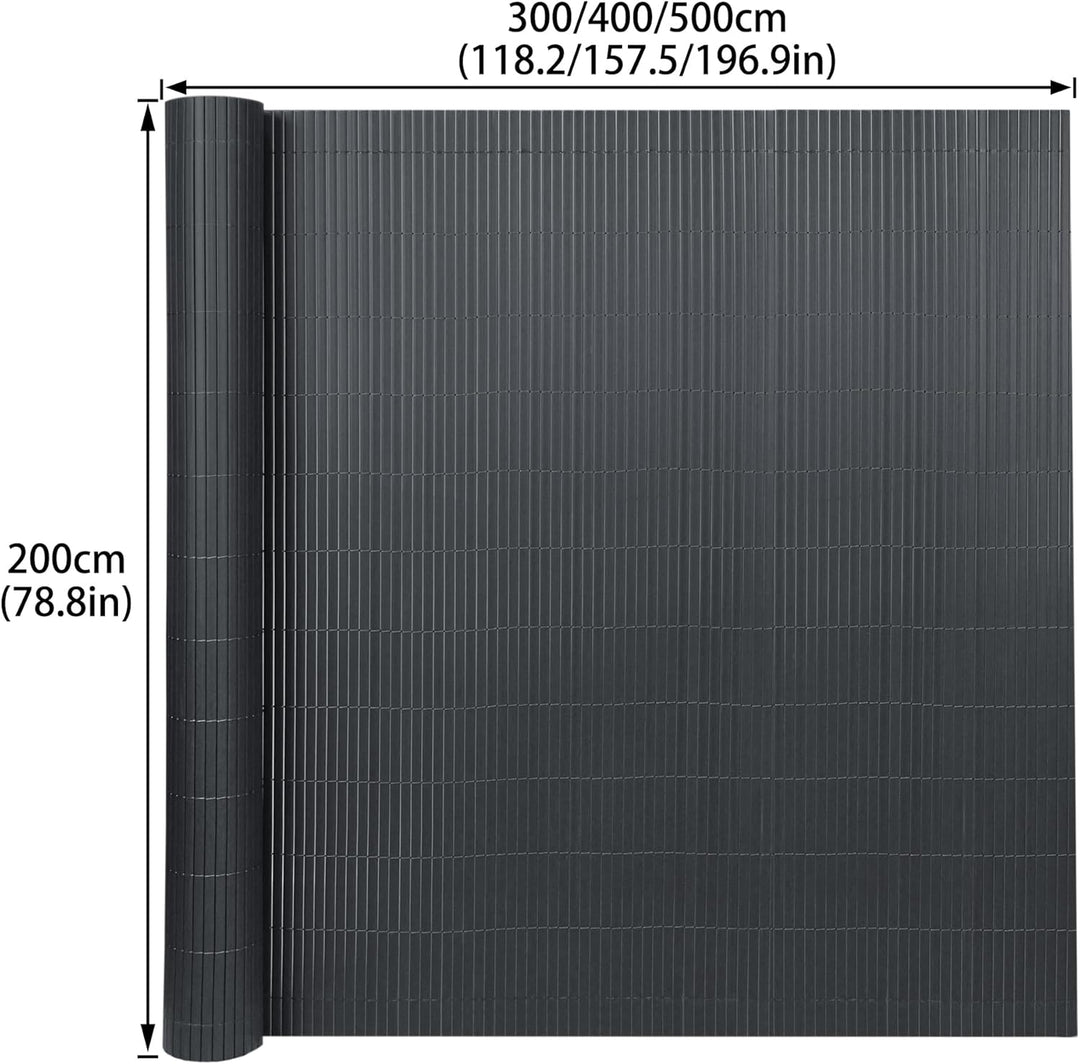 PVC Sichtschutzmatte Sichtschutzzaun 200x1000CM, Anthrazit, Outdoor Sichtschutz mit verstärkten Lame
