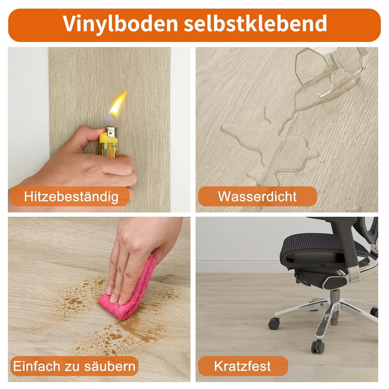 Mysflosy Vinylboden Selbstklebend, PVC Bodenbelag holzoptik wasserdicht, Natürliche Eichenfarbe 15,2