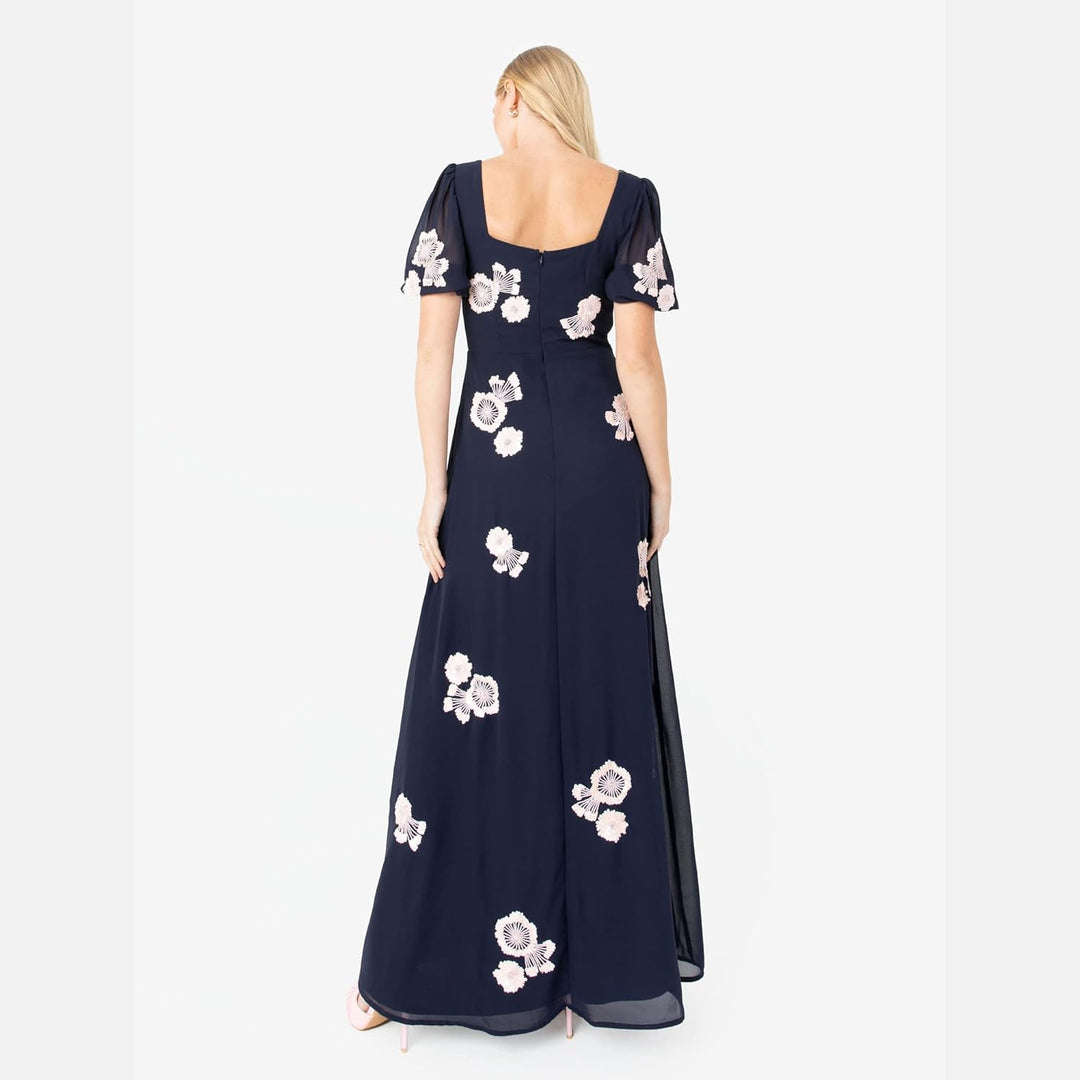 Maya Deluxe Damen Womens Ladies Floral Embellished Short Sleeve Maxi Dress for Wedding Guest Bridesm