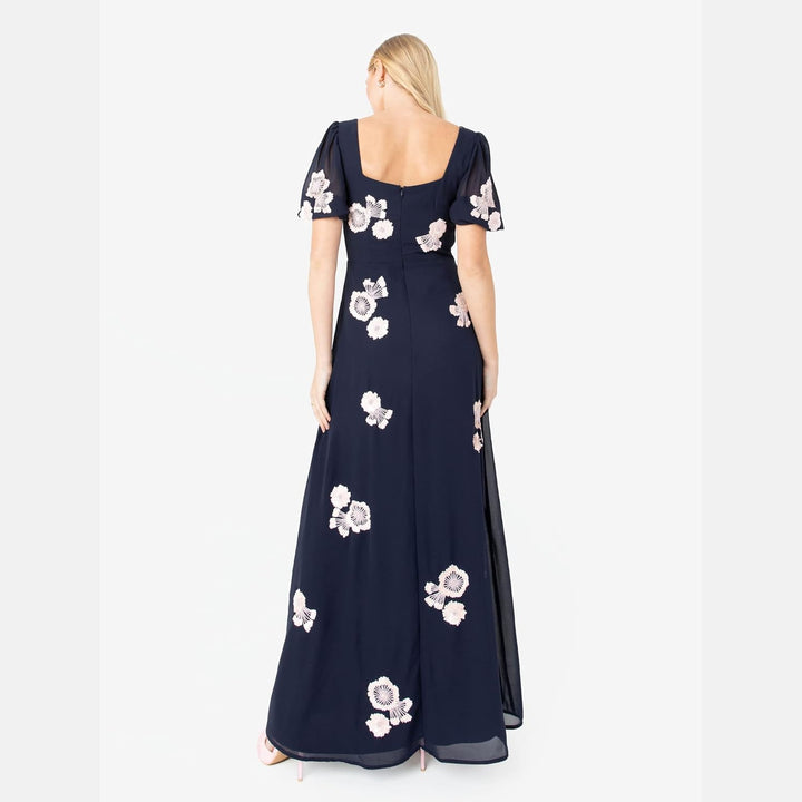 Maya Deluxe Damen Womens Ladies Floral Embellished Short Sleeve Maxi Dress for Wedding Guest Bridesm