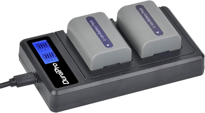 DuraPro 2Pcs NP-FP50 Battery + LCD Dual USB Charger for Sony NP-FP50 NP-FP30 DCR-DVD203E, DCR-DVD205