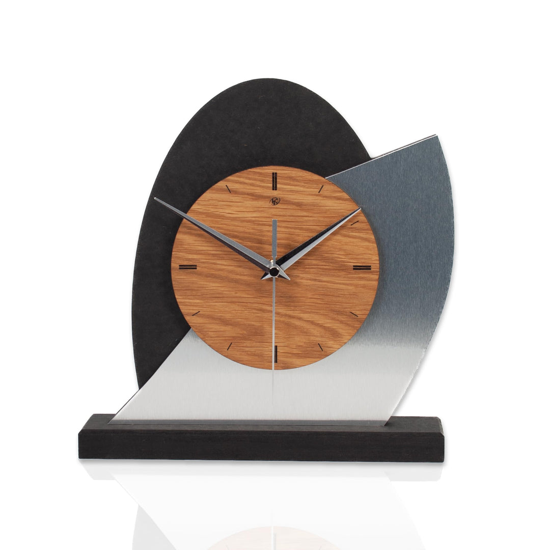 Kreative Feder Designer-Standuhr „Silver Dome“ aus Holz - Tischuhr in modernem Metallic-Look schwarz