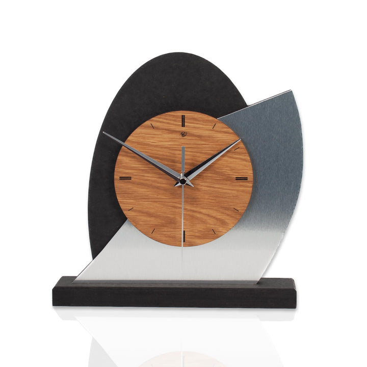 Kreative Feder Designer-Standuhr „Silver Dome“ aus Holz - Tischuhr in modernem Metallic-Look schwarz