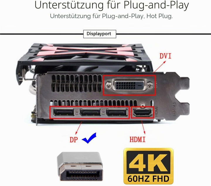 cablecc DP Virtual Display 4K60HZ Dummy-Stecker Headless Ghost Emulator Displayport Aktivadapter Sil