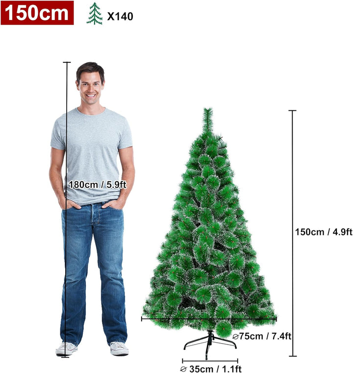 Froadp 150cm Künstlicher Tannennadeln Weihnachtsbaum Tannenbaum Kiefernadel Mit Schnee-Effekt(Schnee