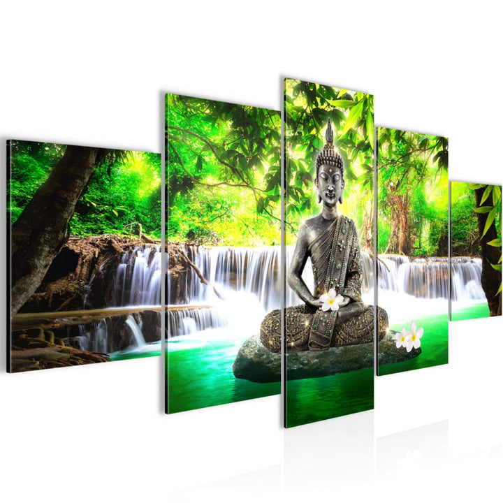 Runa Art Wandbilder Buddha Wasserfall 5 Teilig Bild auf Vlies Leinwand Deko Wohnzimmer Schlafzimmer