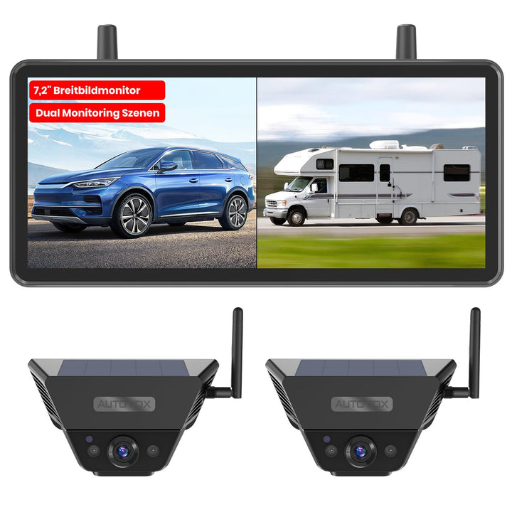 AUTO-VOX 2 Magnetische Solar Rückfahrkamera Kabellose Mit DVR 7.2" AHD 1080P Display: 1 Min Installa