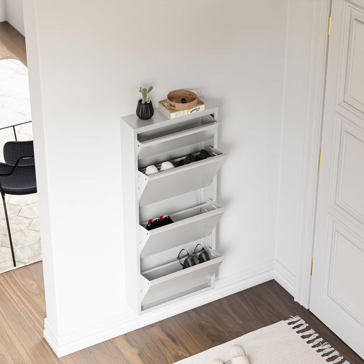 [en.casa] Schuhschrank Sokndal Schuhkipper mit 4 Klappen Metall Schuhkommode für 6 Paar Schuhe 118 x
