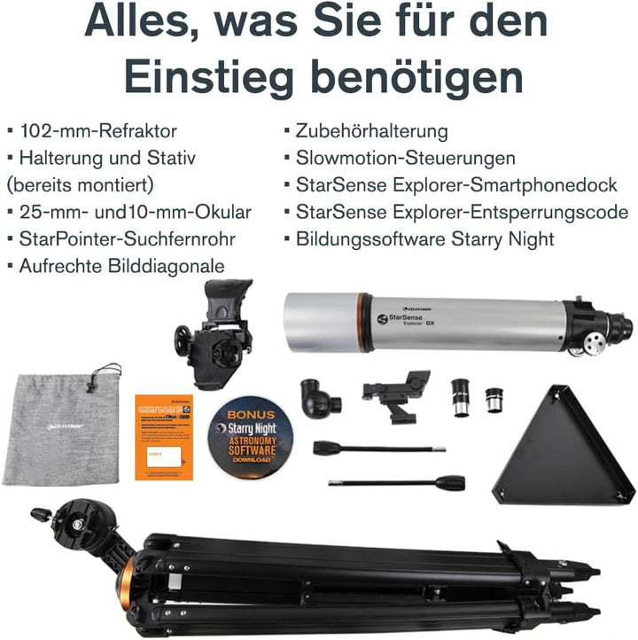 Celestron 22460 StarSense Explorer DX 102AZ Smartphone App-fähiges Refraktor-Teleskop, kompatibel mi