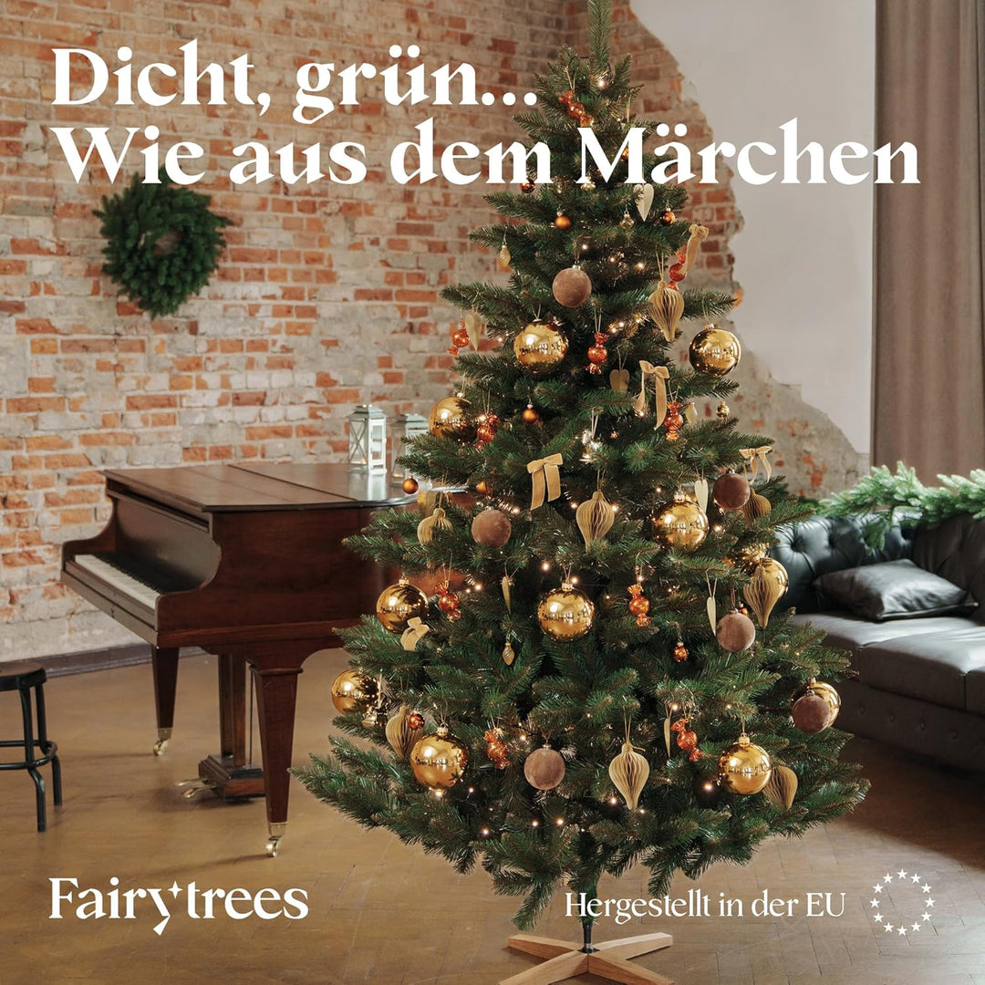 FAIRYTREES künstlicher Weihnachtsbaum NORDMANNTANNE, grüner Stamm, Material PVC, inkl. Holzständer,