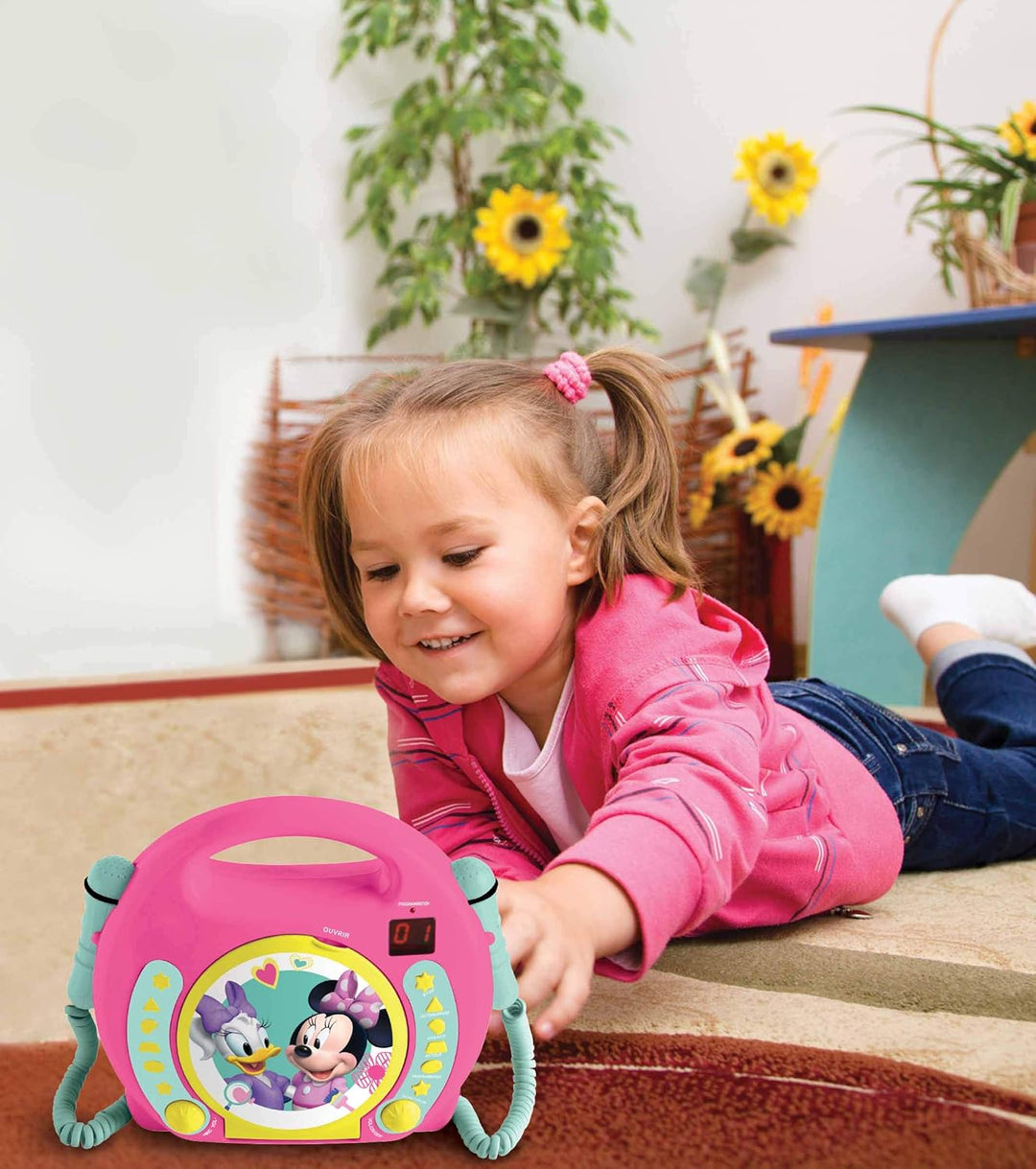 Lexibook Disney Junior Minnie Maus, CD-Player mit 2 Spielzeug-Mikrophonen, Kopfhöreranschluss, Batte